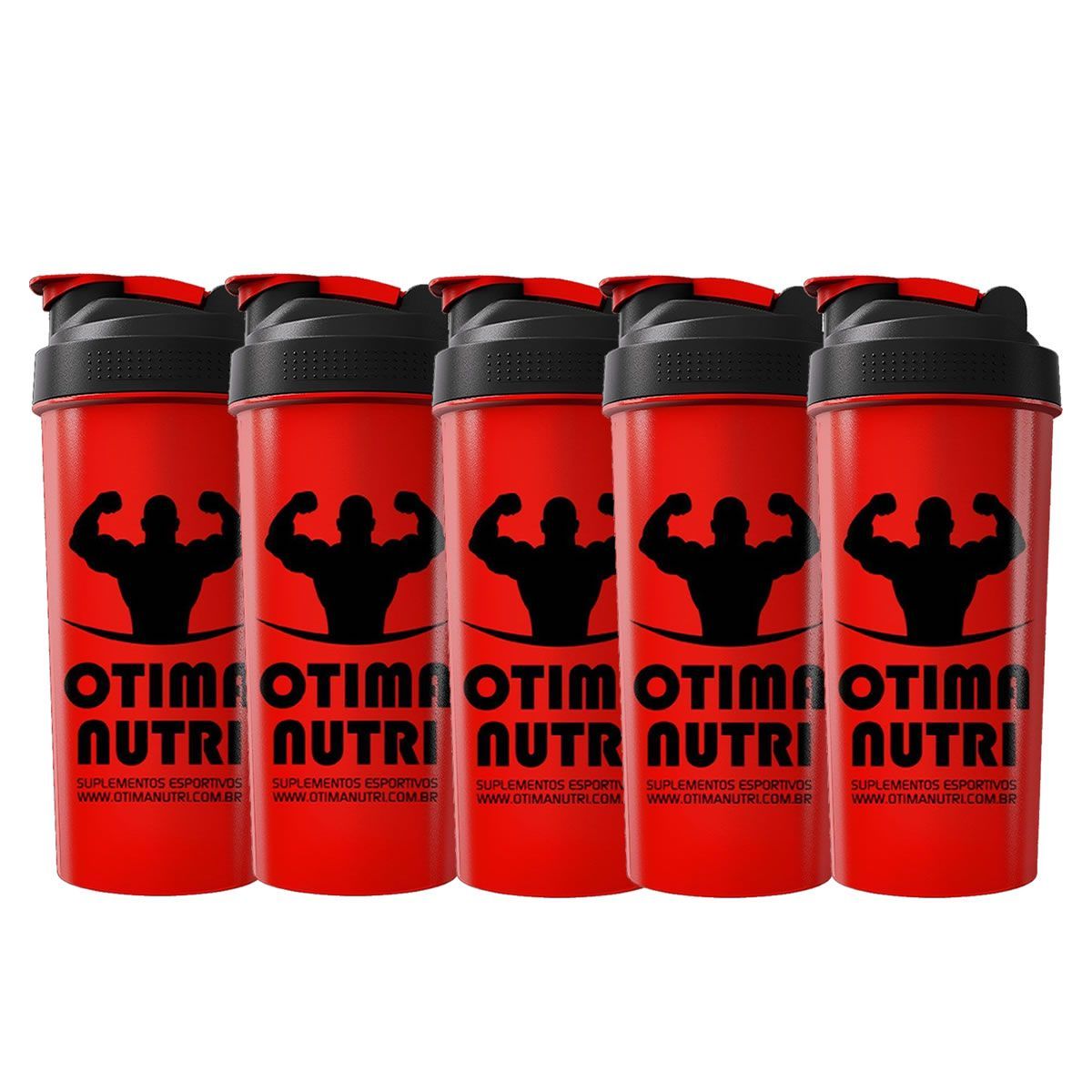Kit 5X Coqueteleira 600ml Vermelha e Preto - OtimaNutri