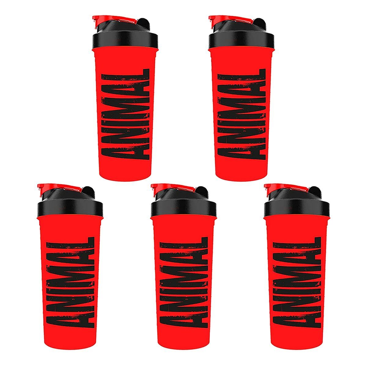 Kit 5X Coqueteleira Animal - 600ml Vermelha - Universal Nutrition