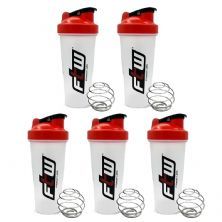 Kit 5X Coqueteleira com Blend - 600ml Transparente Tampa Vermelha - FTW