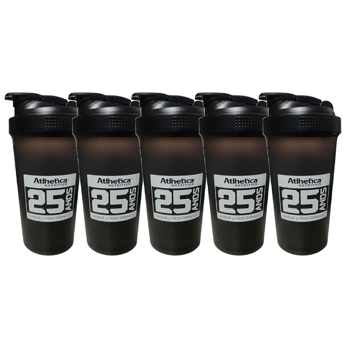 Kit 5X Coqueteleira Edi��o 25 Anos - 600ml Preta - Atlhetica Nutrition