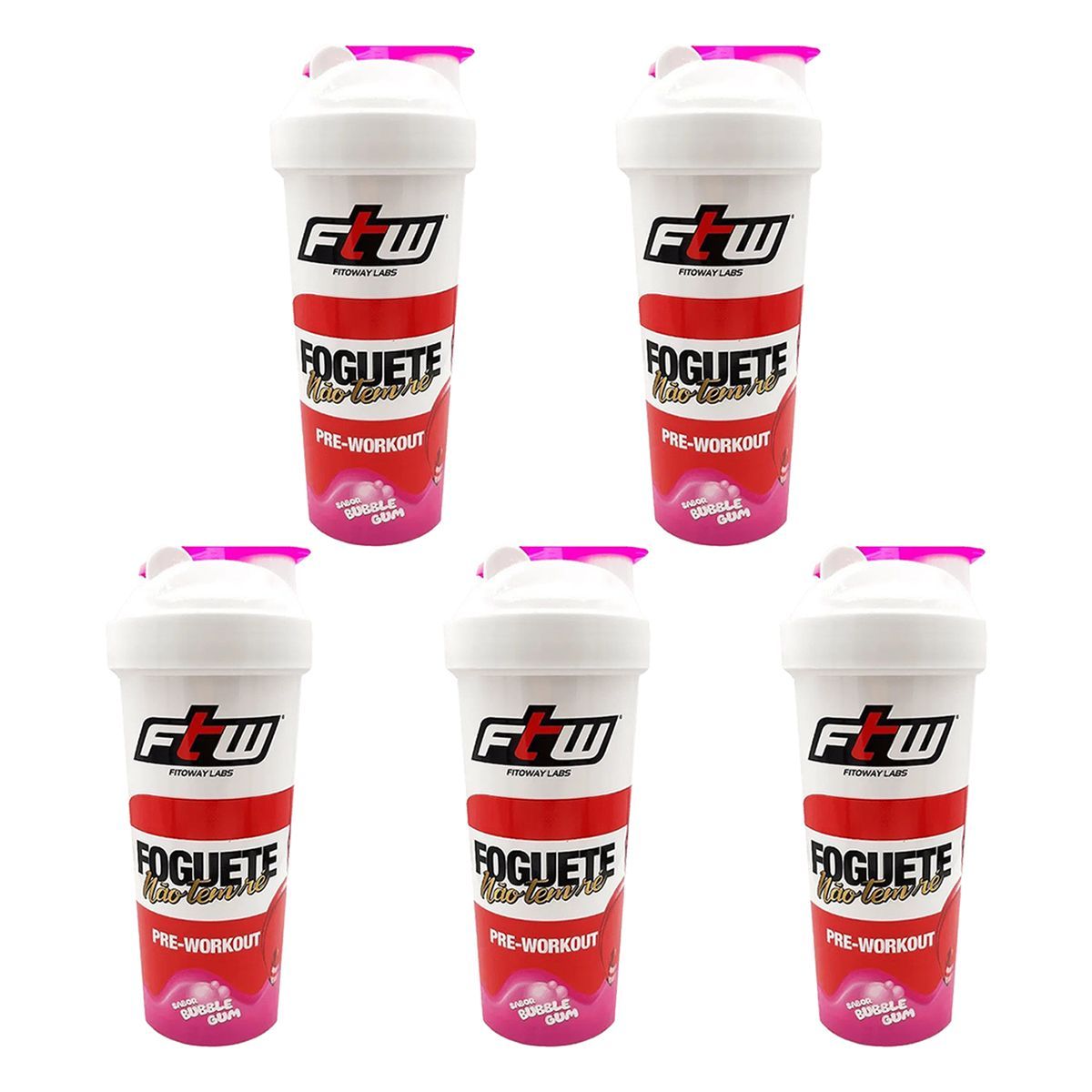 Kit 5X Coqueteleira Foguete N�o Tem R� - 700ml Bubble Gum - FTW
