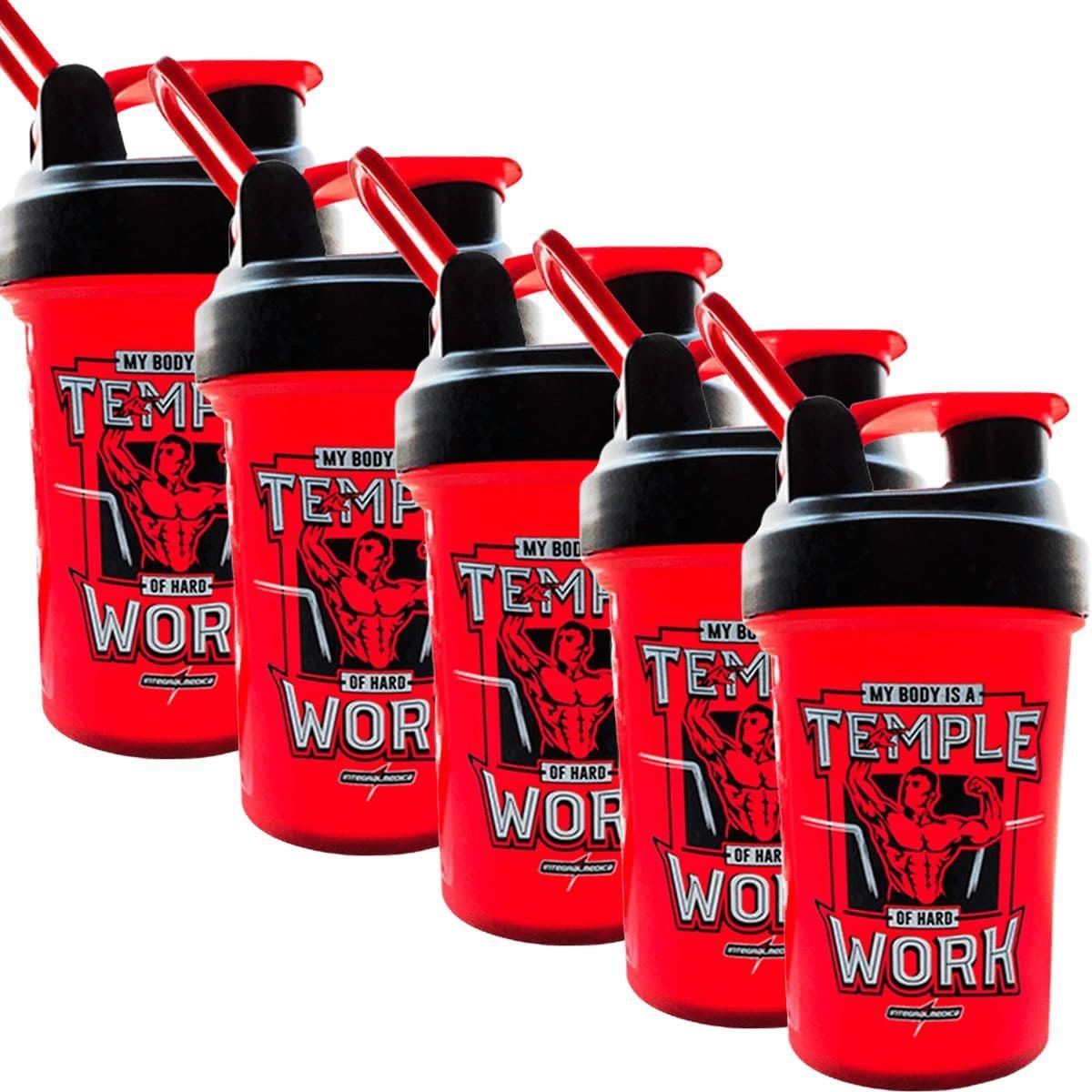 Kit 5X Coqueteleira My Body Is a Temple - 450ml Vermelha - IntegralM�dica