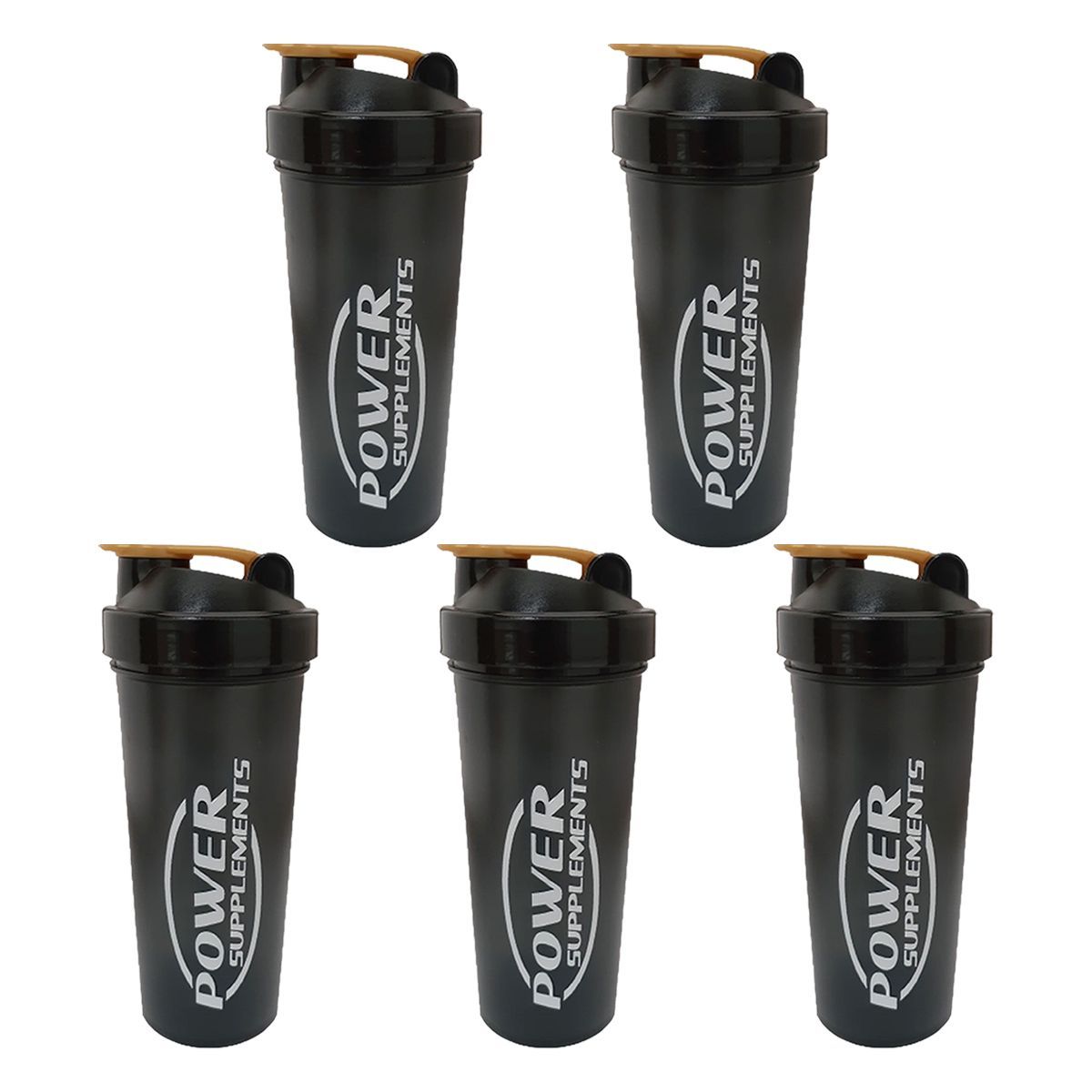 Kit 5X Coqueteleira Preta com Dourado - 650 ml - Power Supplements