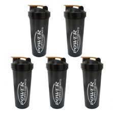 Kit 5X Coqueteleira Preta com Dourado - 650 ml - Power Supplements