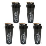 Kit 5X Coqueteleira Preta com Dourado - 650 ml - Power Supplements