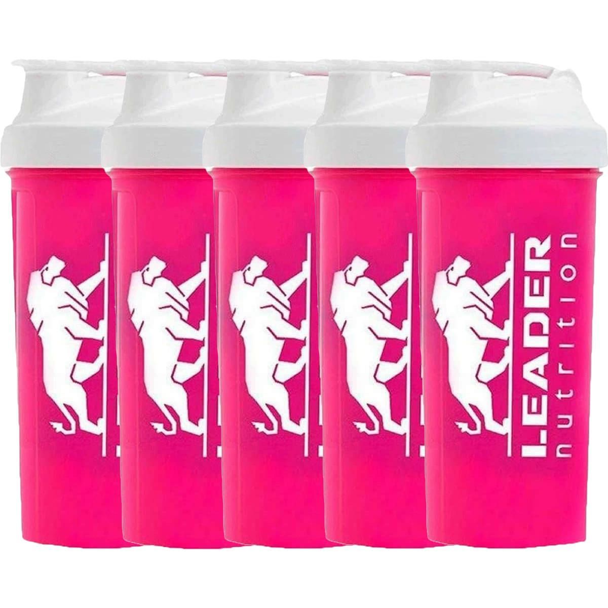 Kit 5X Coqueteleira Rosa 600ml - Leader Nutrition