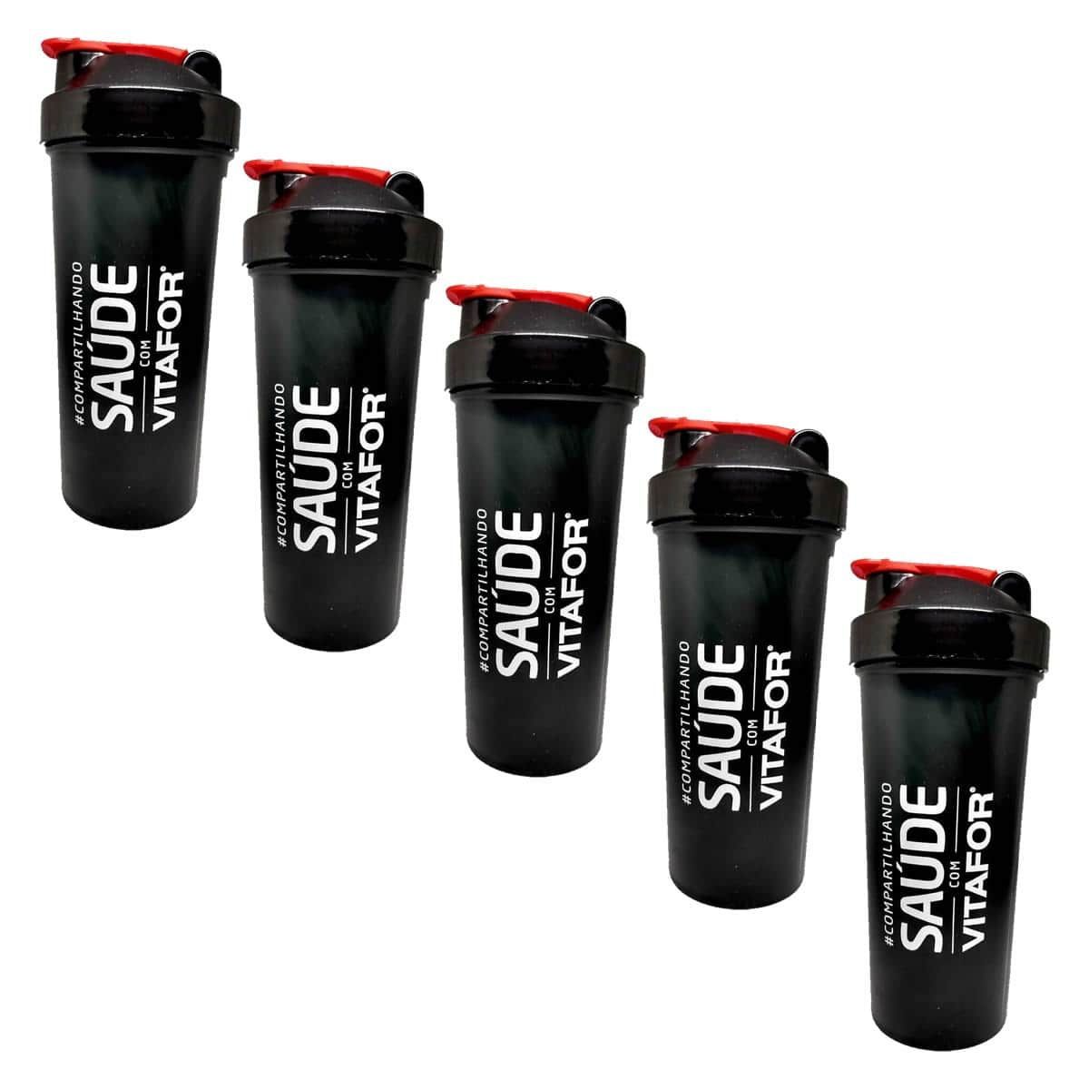 Kit 5X Coqueteleira Sa�de com Vitafor - 600ml  Preta  - Vitafor