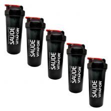 Kit 5X Coqueteleira Sa�de com Vitafor - 600ml  Preta  - Vitafor