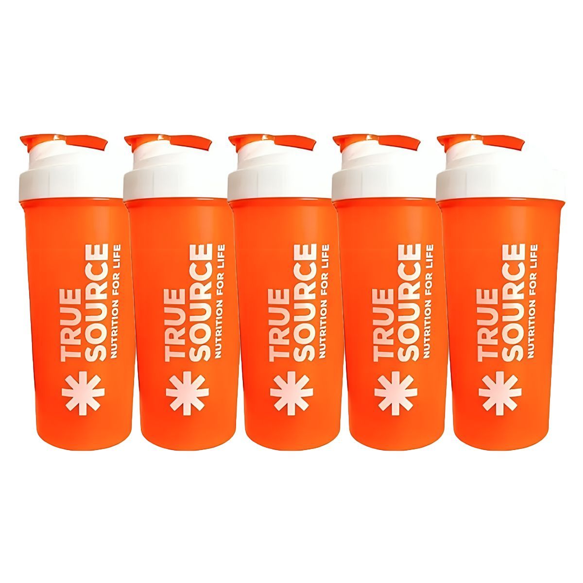 Kit 5X Coqueteleira Slim - 600ml Laranja E Branca - True Source