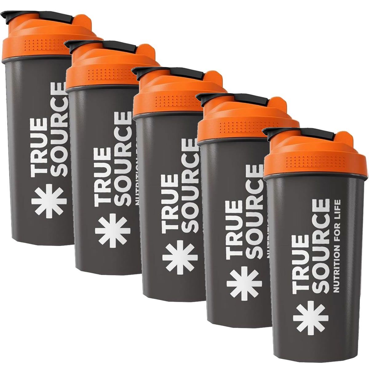 Kit 5X Coqueteleira Slim - 600ml  Preta e Laranja - True Source