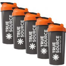 Kit 5X Coqueteleira Slim - 600ml  Preta e Laranja - True Source