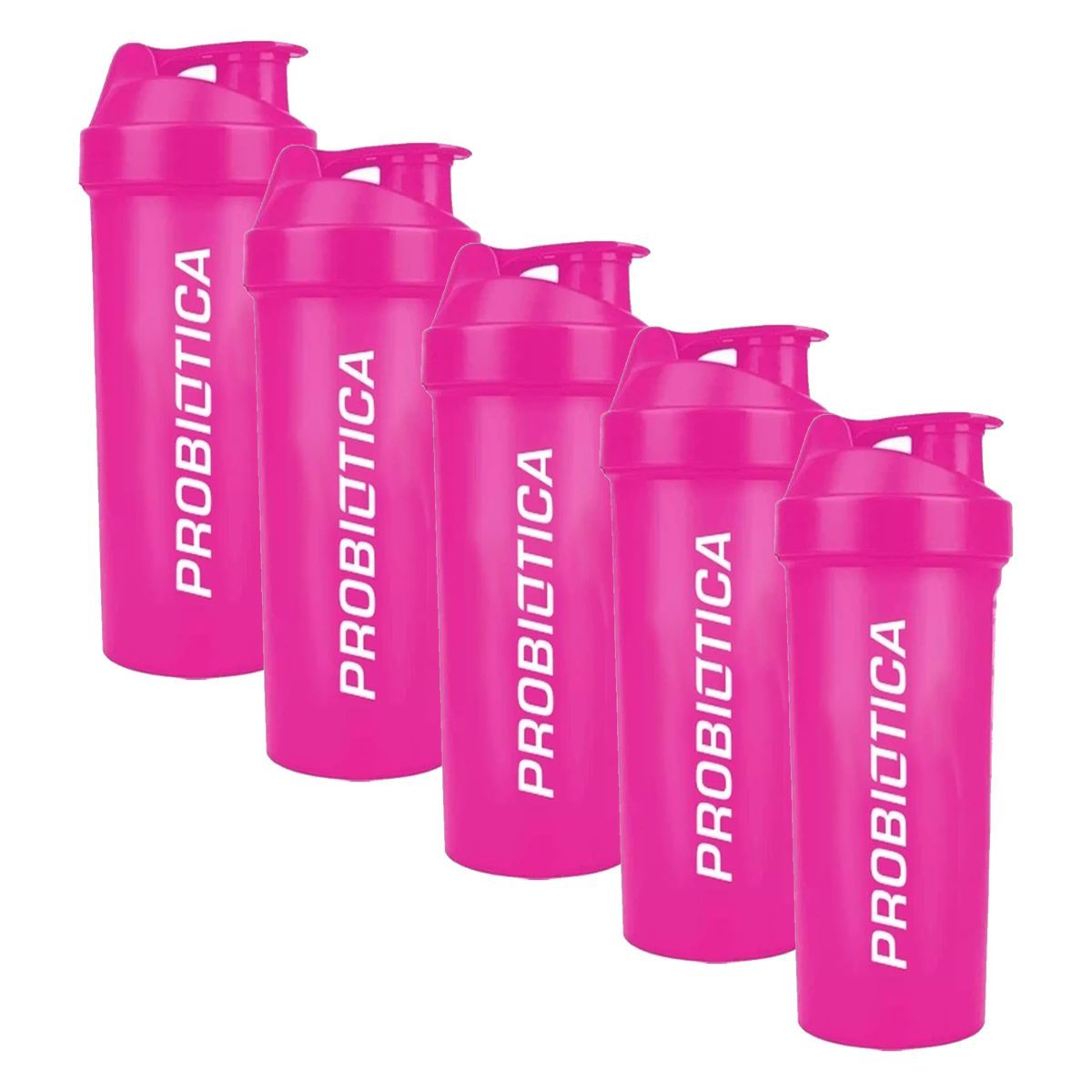 Kit 5X Coqueteleira Slim - 600ml Rosa/Fum� - Probi�tica