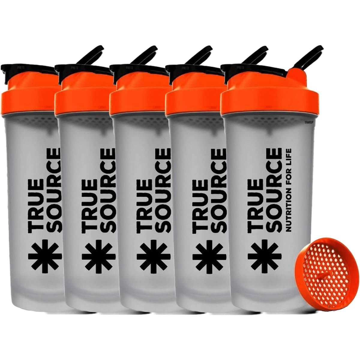 Kit 5X Coqueteleira Slim - 600ml Transparente e Laranja - True Source