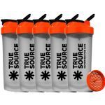 Kit 5X Coqueteleira Slim - 600ml Transparente e Laranja - True Source