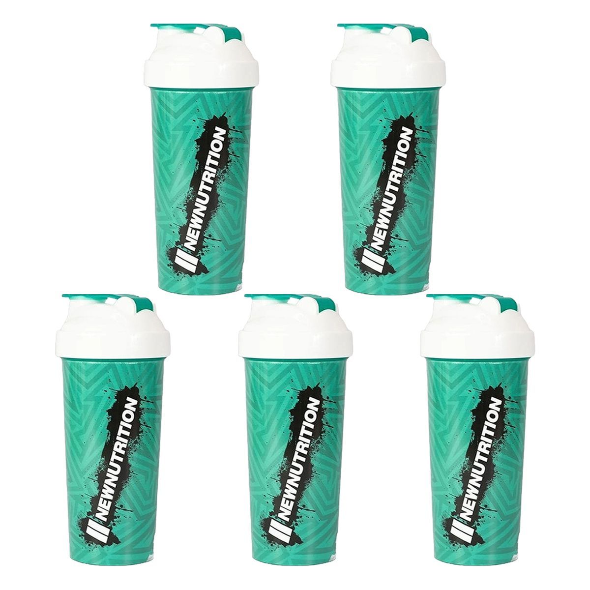 Kit 5X Coqueteleira Slim Estampada - 600ml Verde �gua - NewNutrition