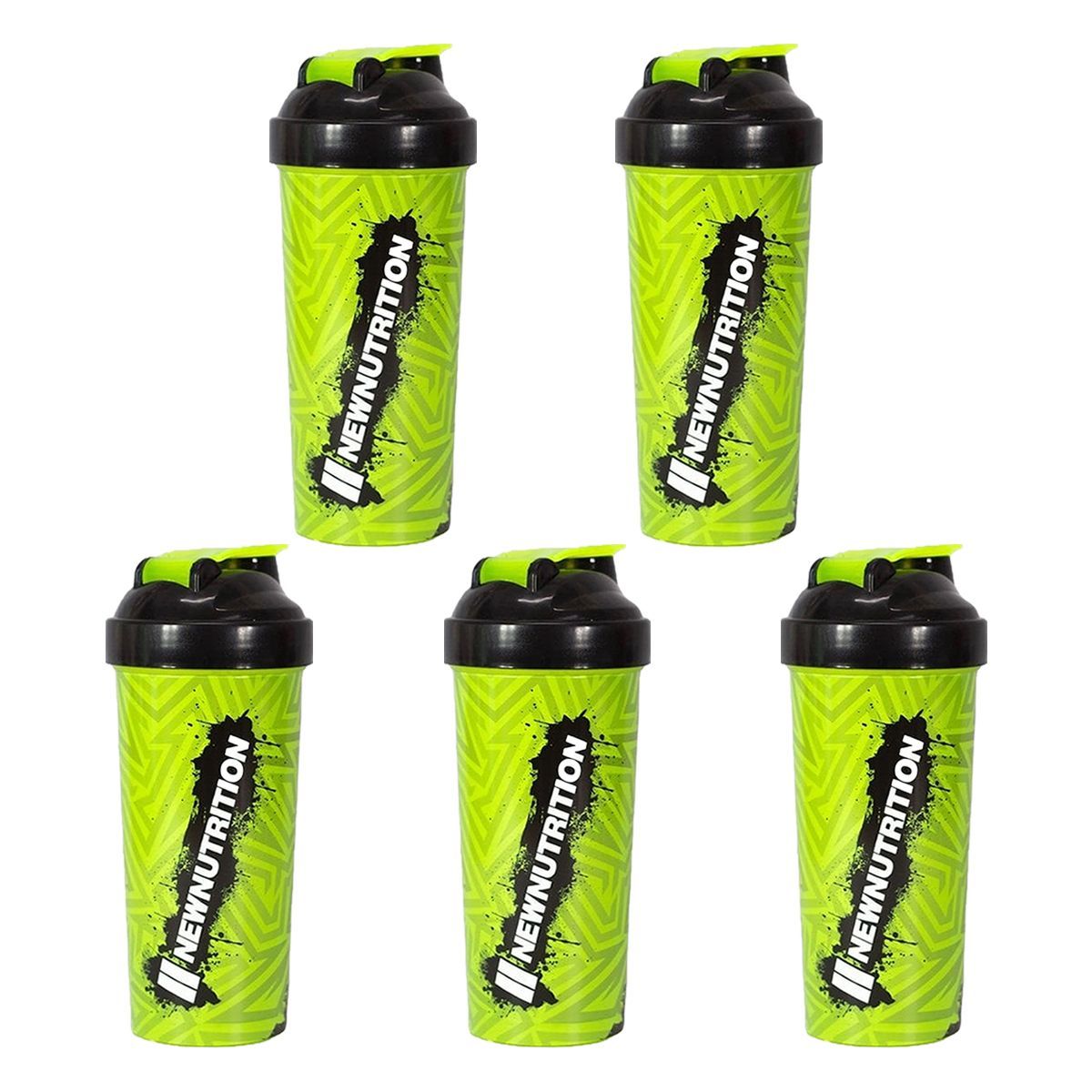 Kit 5X Coqueteleira Slim Estampada - 600ml Verde Neon - NewNutrition