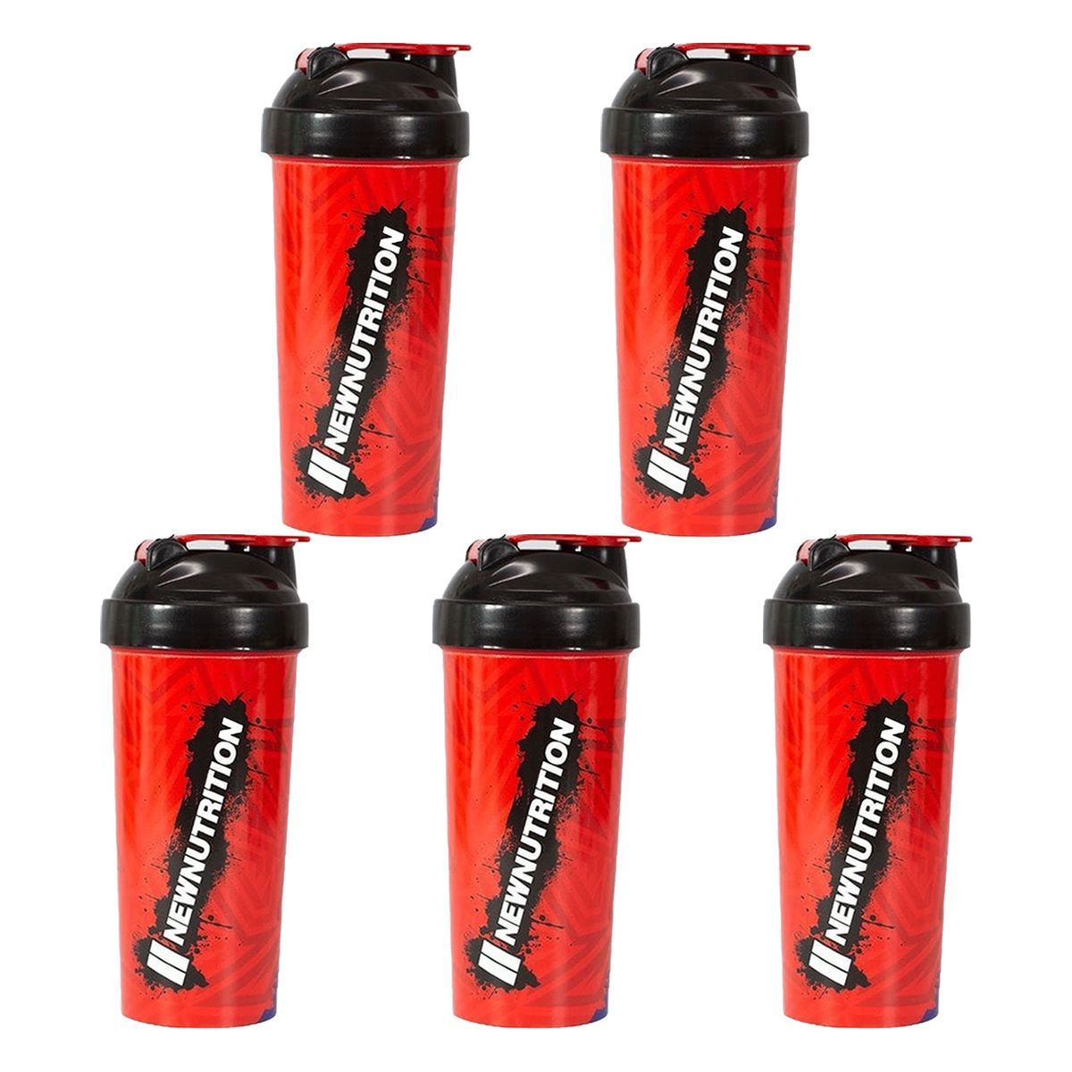 Kit 5X Coqueteleira Slim Estampada - 600ml Vermelha - NewNutrition