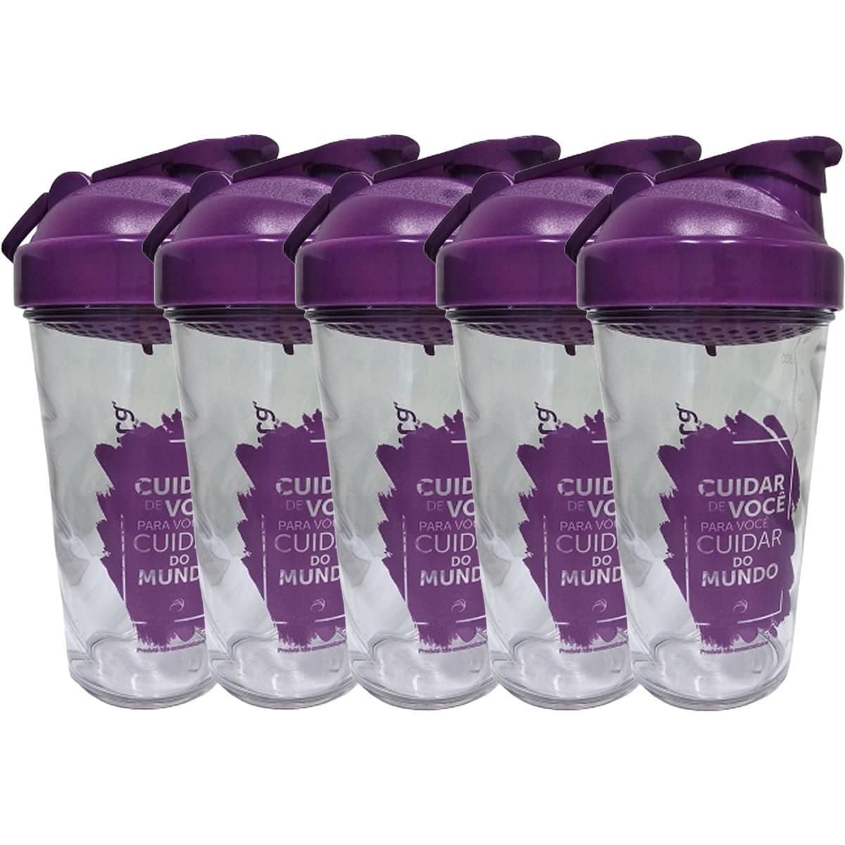Kit 5X Coqueteleira Transparente/Roxo 500ml - Sanavita