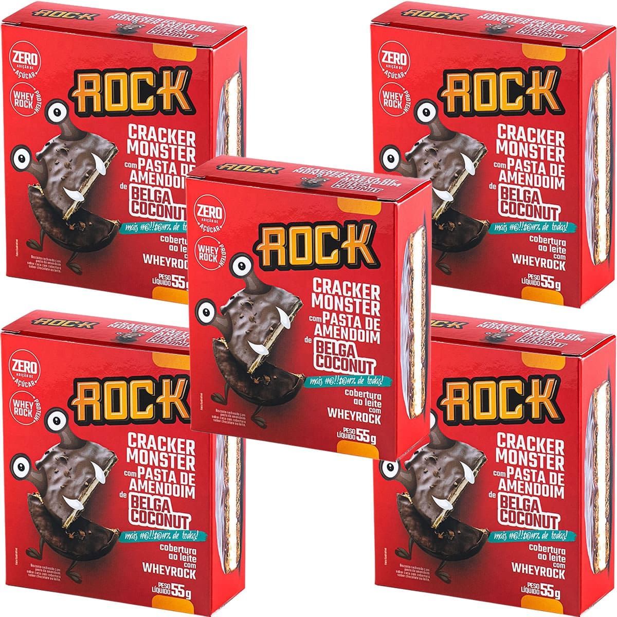 Kit 5X Cracker Monster Com Pasta De Amendoim - 55g Belga Coconut - Rock Peanut