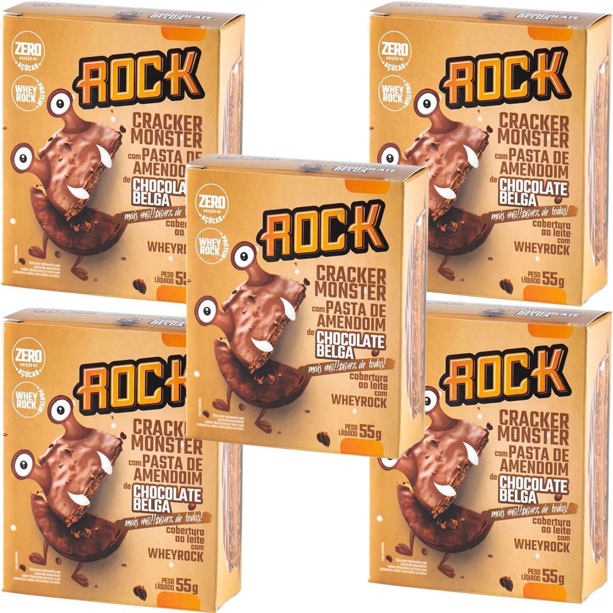 Kit 5X Cracker Monster Com Pasta De Amendoim - 55g Chocolate Belga - Rock Peanut