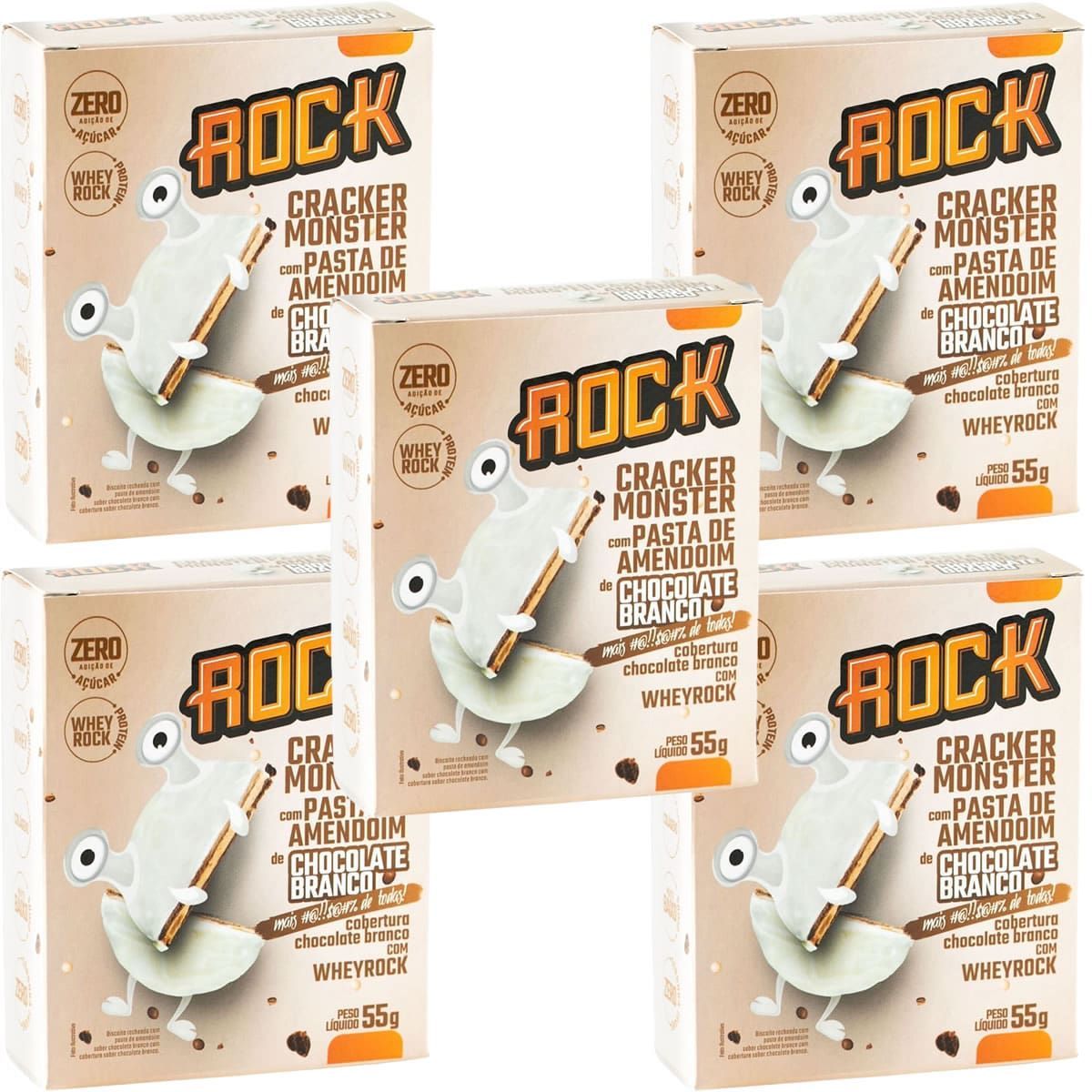 Kit 5X Cracker Monster Com Pasta De Amendoim - 55g Chocolate Branco - Rock Peanut