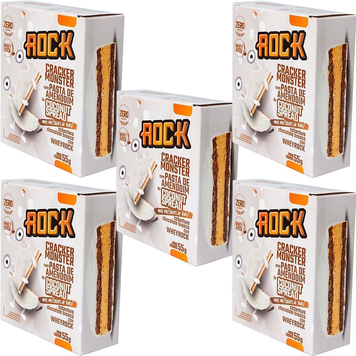 Kit 5X Cracker Monster Com Pasta De Amendoim - 55g Coconut Spread - Rock Peanut