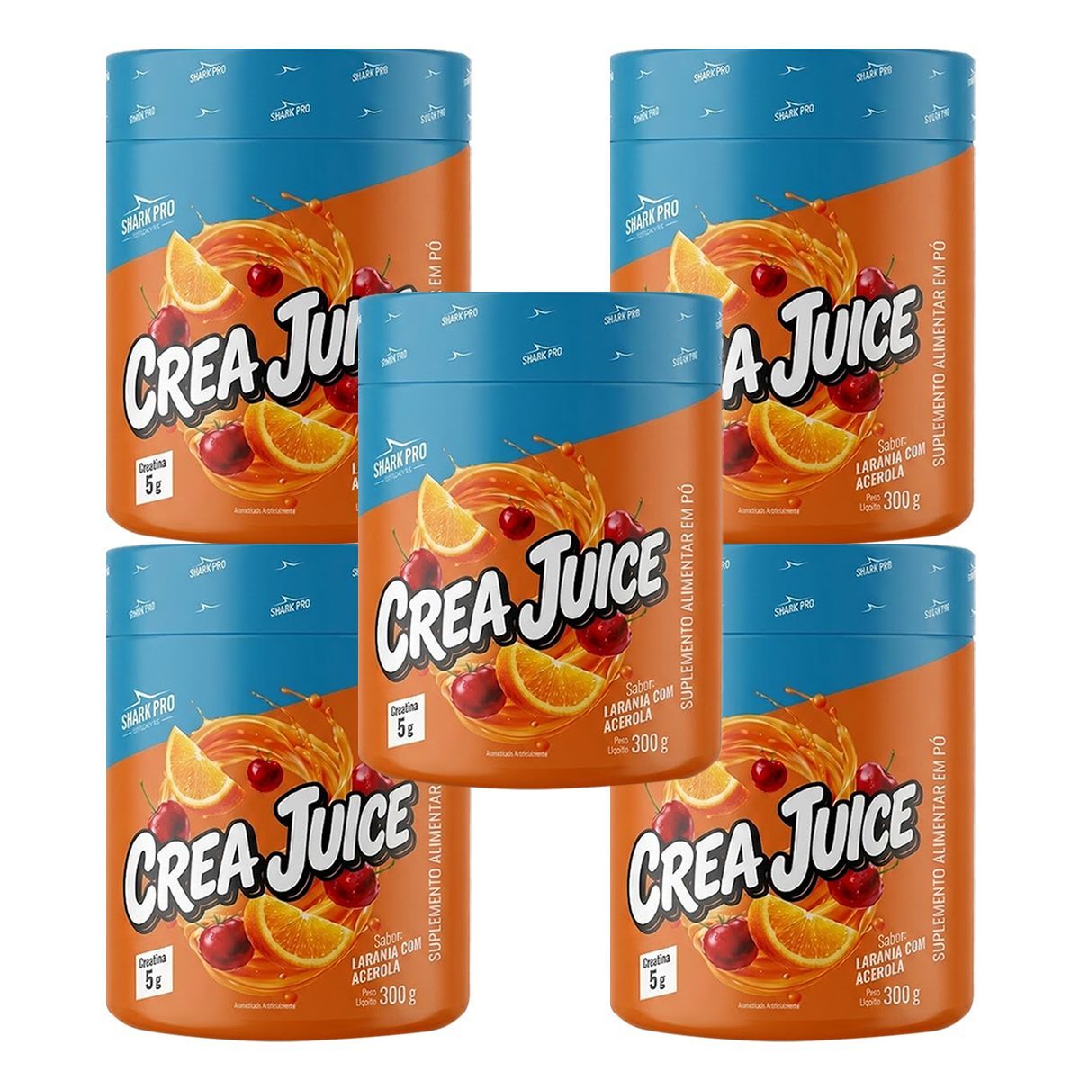 Kit 5X Crea Juice - 300g Laranja com Acerola - Shark Pro