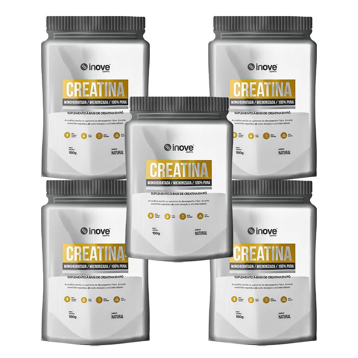 Kit 5X Creatina 100% Pura - 150g Refil Natural -  Inove Nutrition