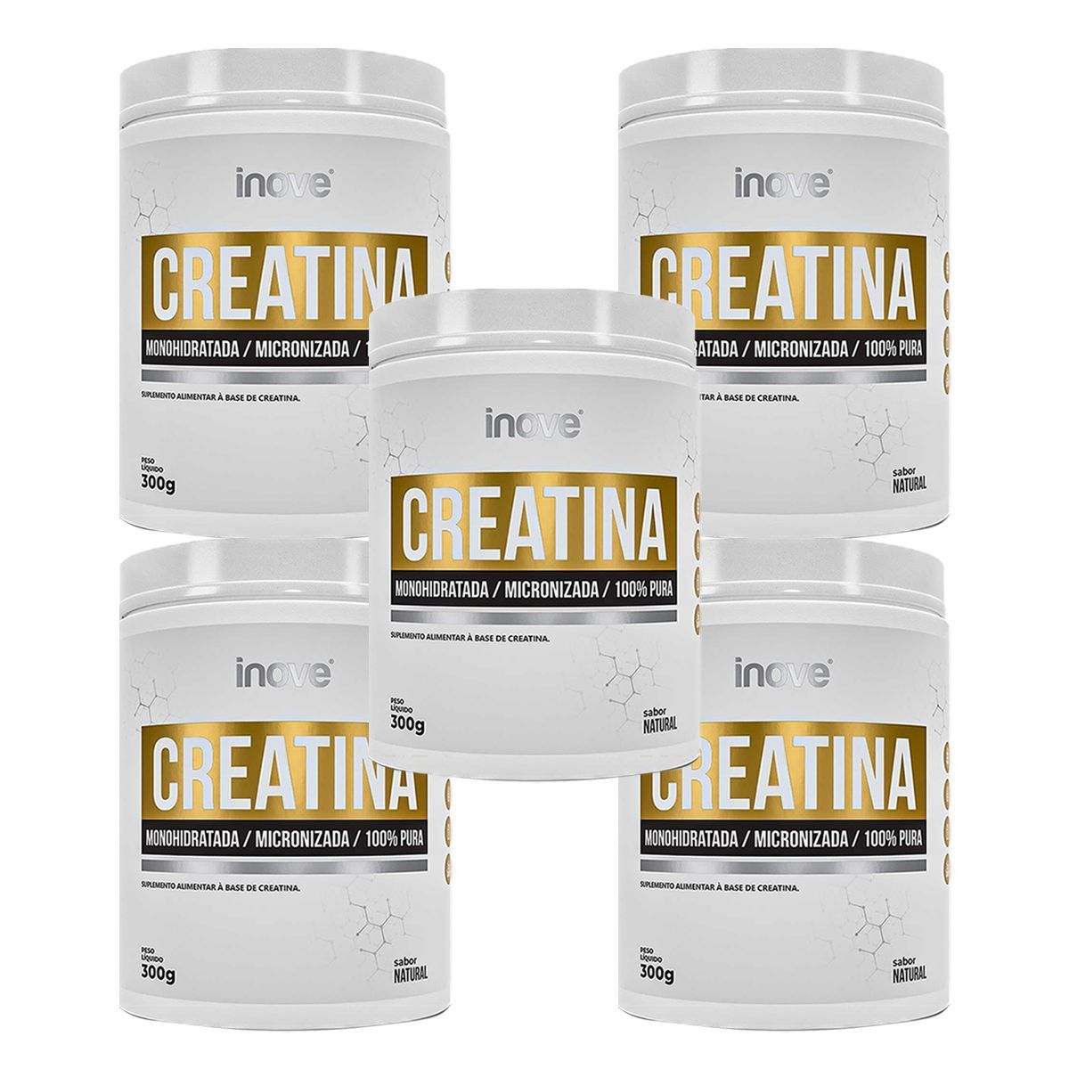 Kit 5X Creatina 100% Pura - 300g Natural -  Inove Nutrition