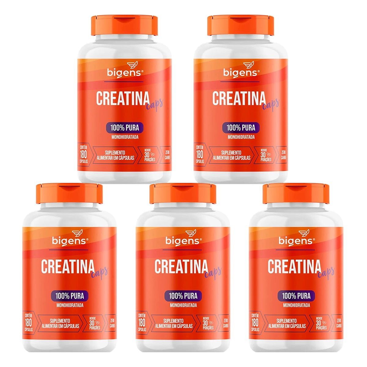 Kit 5X Creatina Caps 100% Pura Monohidratada - 180 C�psulas - Bigens