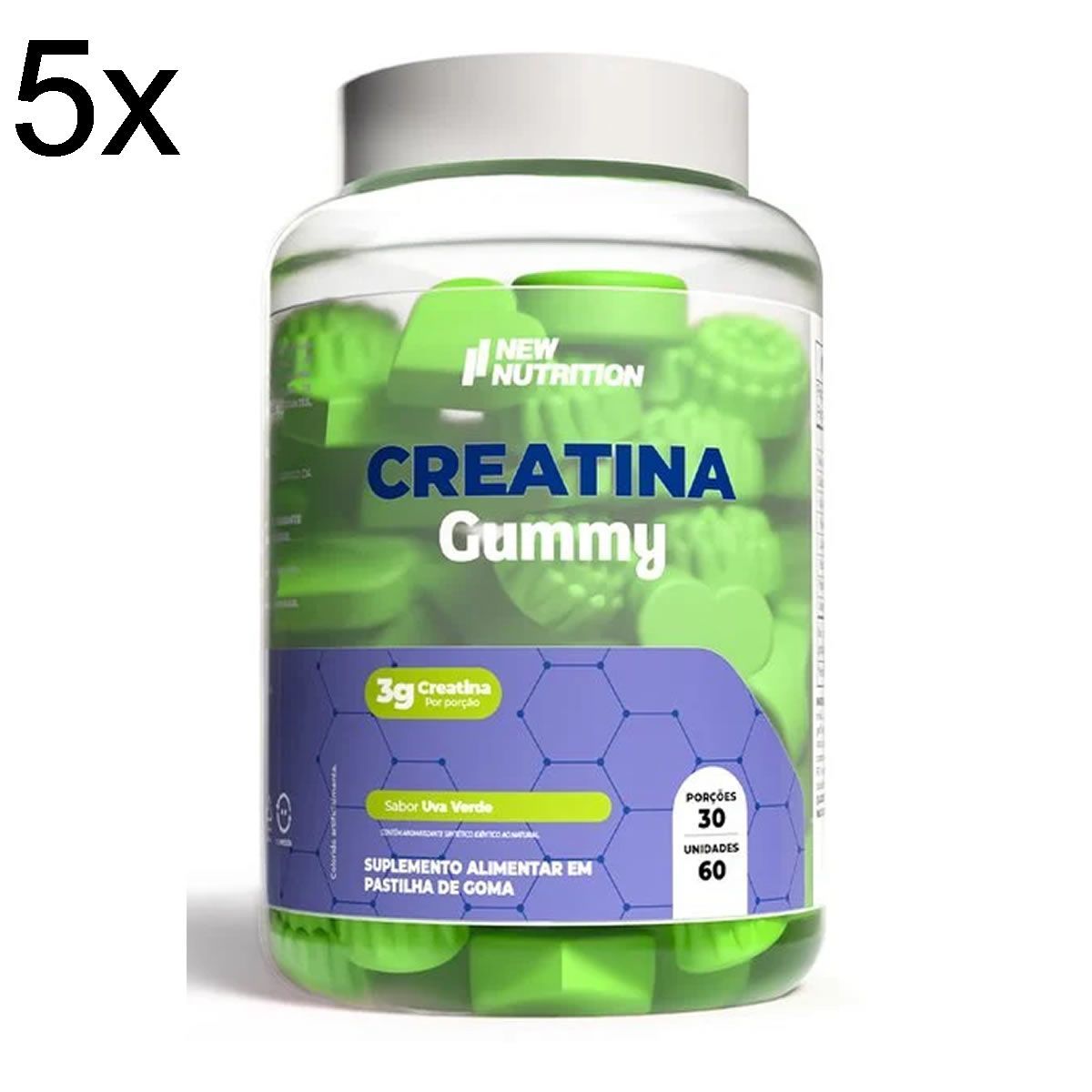 Kit 5X Creatina Gummy - 60 Gomas Uva Verde -  Newnutrition