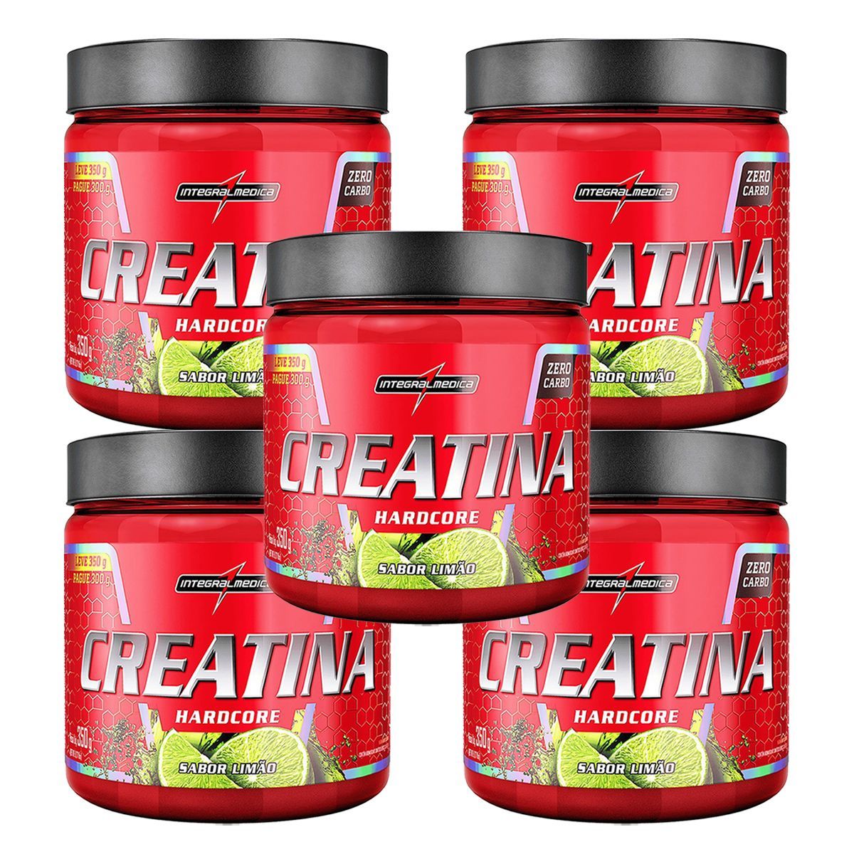 Kit 5X Creatina Hardcore - 350g Lim�o - Integral M�dica