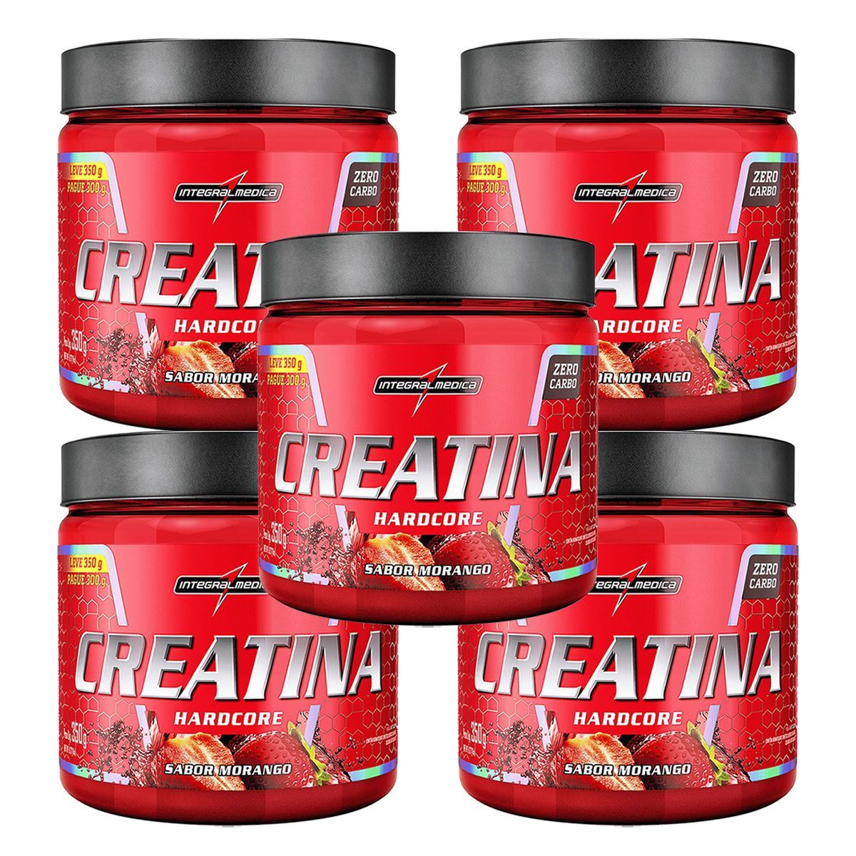 Kit 5X Creatina Hardcore - 350g Morango - Integral M�dica