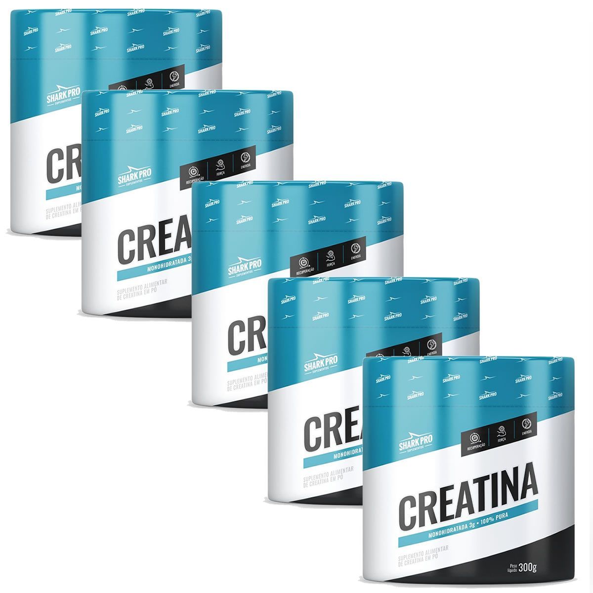 Kit 5X Creatina Monohidratada - 300g Natural - Shark Pro