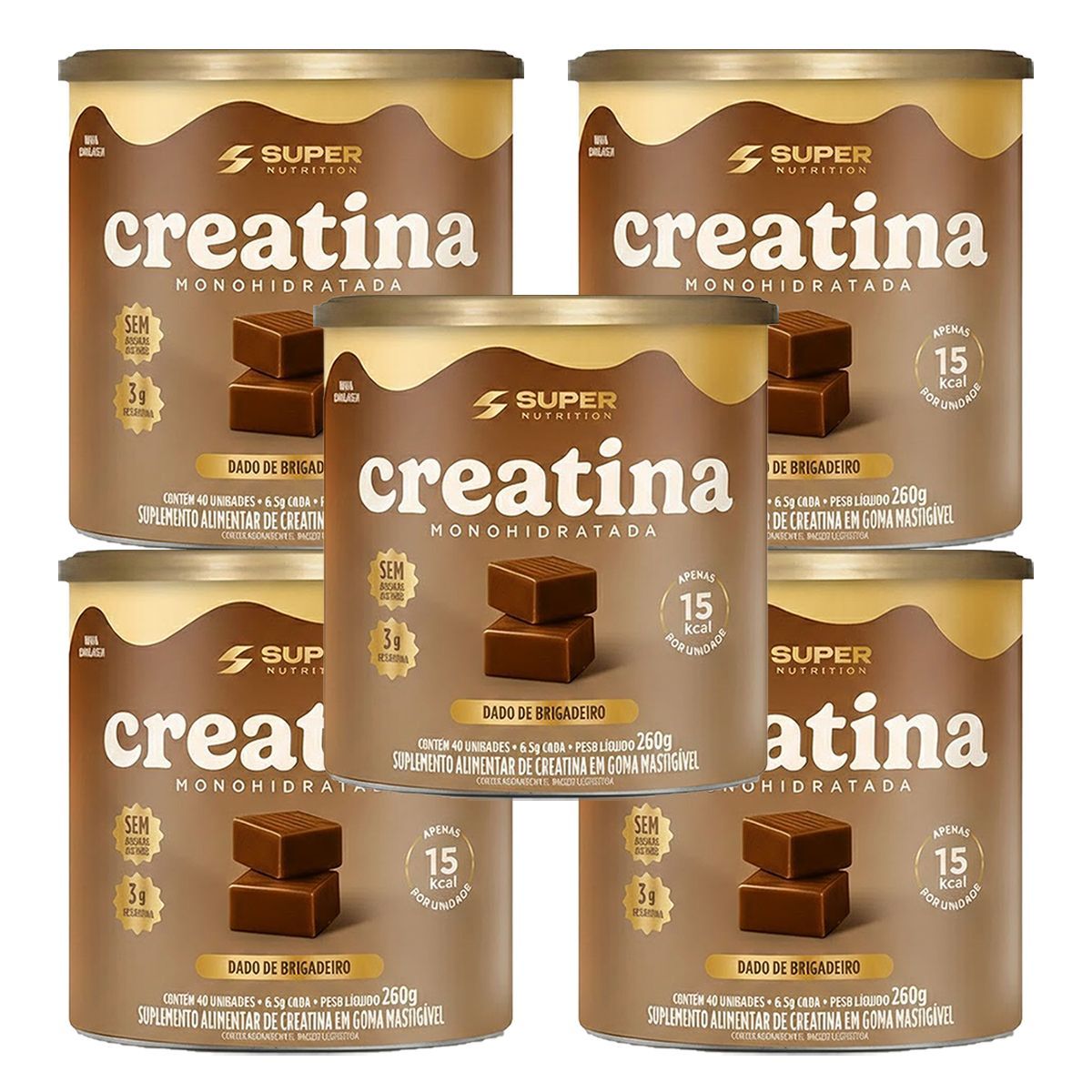 Kit 5X Creatina Monohidratada - 40 Dados 6,5g Brigadeiro - Desinch�