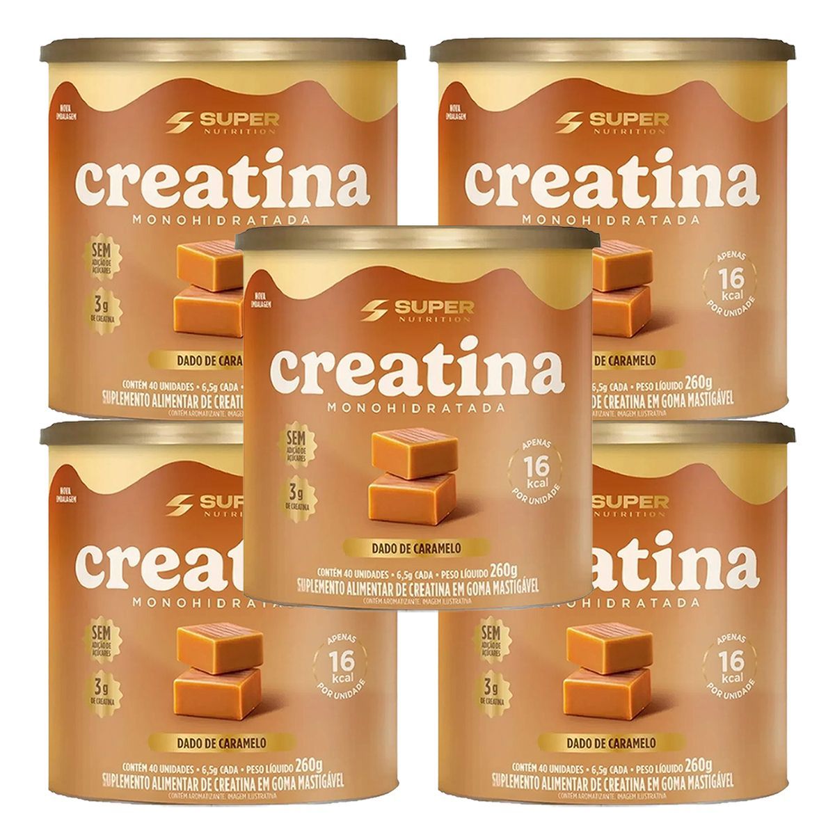 Kit 5X Creatina Monohidratada - 40 Dados 6,5g Caramelo - Desinch�