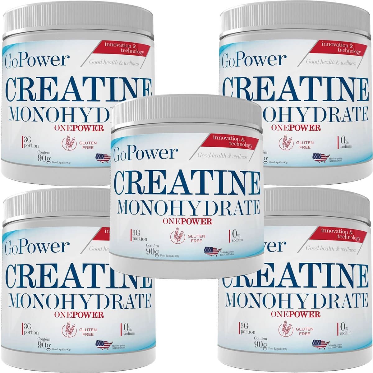 Kit 5X Creatina Monohidratada - 90g Sem Sabor - GoPower