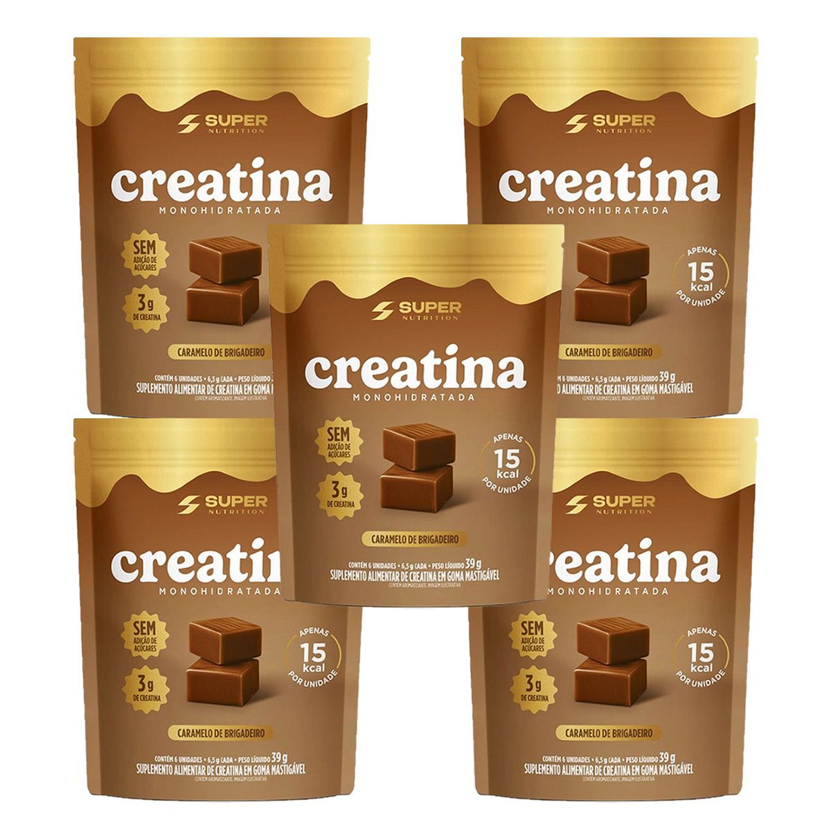 Kit 5X Creatina Monohidratada em Goma - 6 Gomas Caramelo de Brigadeiro - Desinch�
