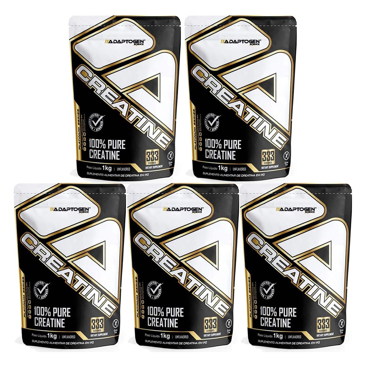 Kit 5X Creatine 100% Pure - 1kg Refil - Adaptogen
