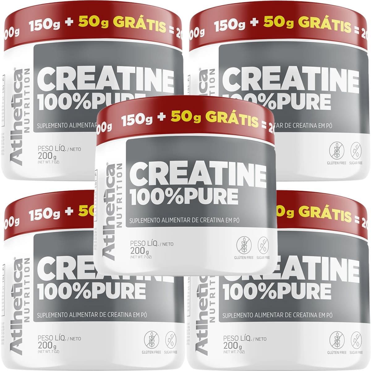 Kit 5X Creatine 100% Pure - 200g (150g + 50g Gr�tis) Natural - Atlhetica Nutrition