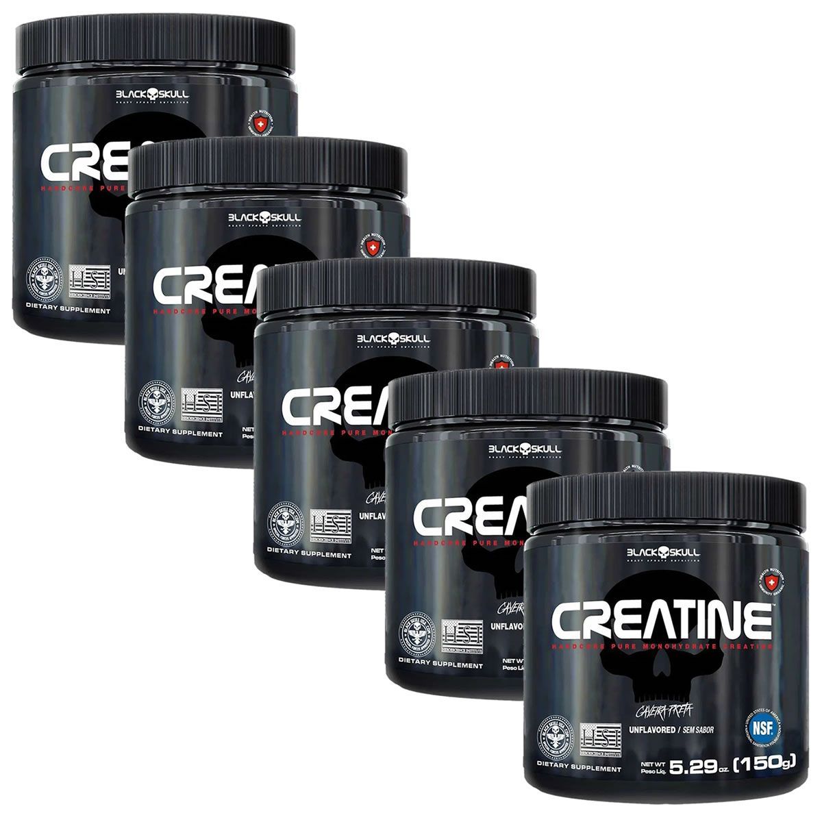 Kit 5X Creatine - 150g Sem Sabor - Black Skull