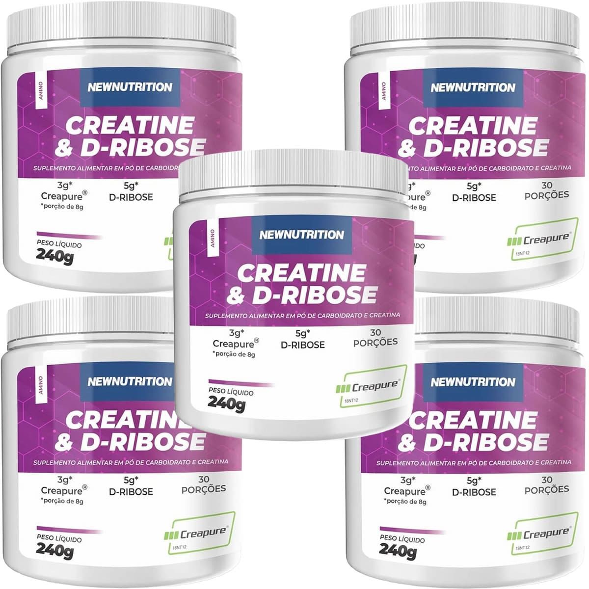 Kit 5X Creatine com D-ribose - 240g Natural - NewNutrition
