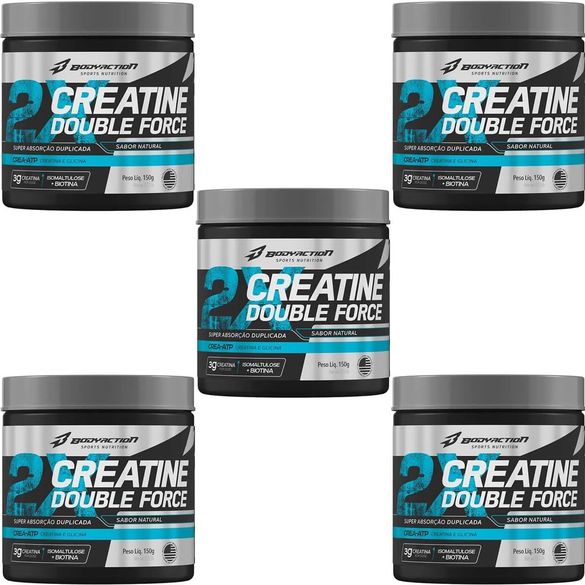 Kit 5X Creatine Double Force - 150g Natural - BodyAction