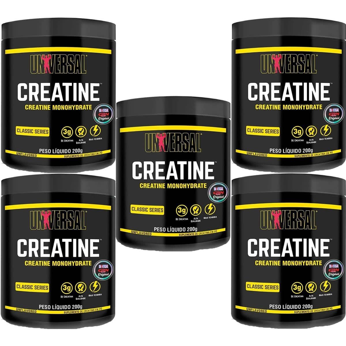 Kit 5X Creatine Monohidratada - 200g Sem Sabor - Universal