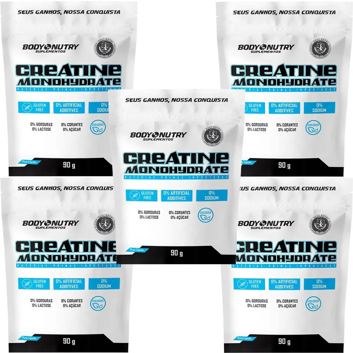 Kit 5X Creatine Monohydrate - 90g Refil Sem Sabor  - Body Nutry