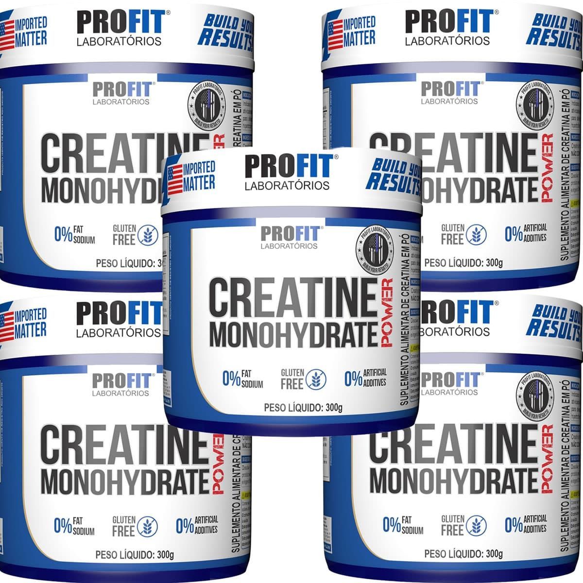 Kit 5X Creatine Monohydrate Power - 300g Sem Sabor - Profit