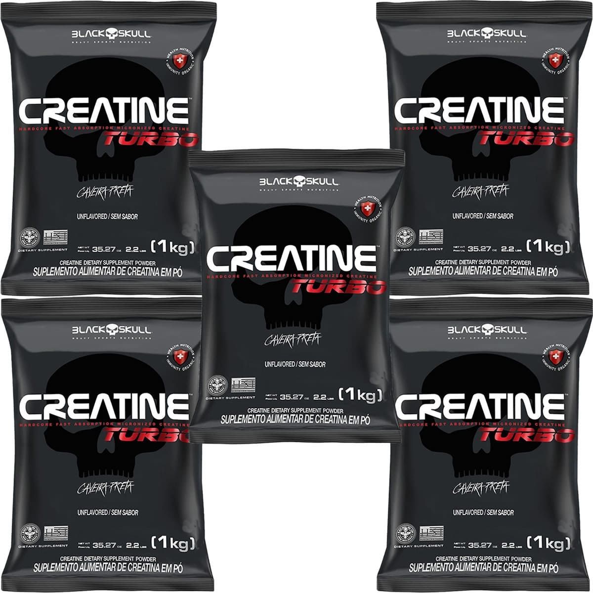 Kit 5X Creatine Turbo - 1000g Refil Sem Sabor - BlackSkull