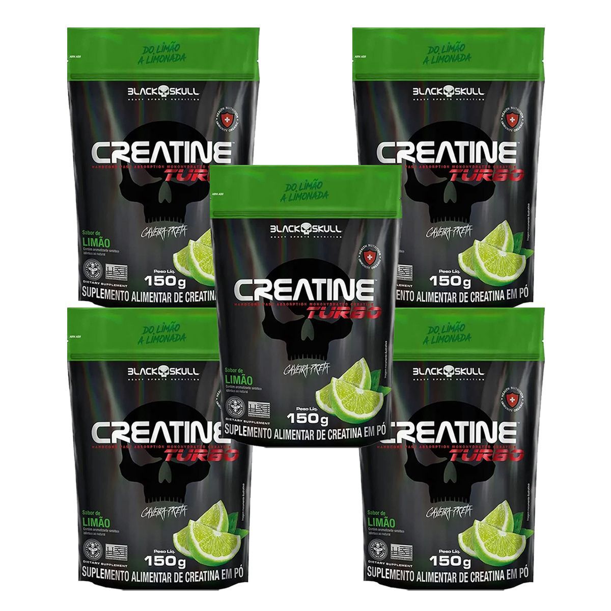 Kit 5X Creatine Turbo - 150g Refil Lim�o - Black Skull