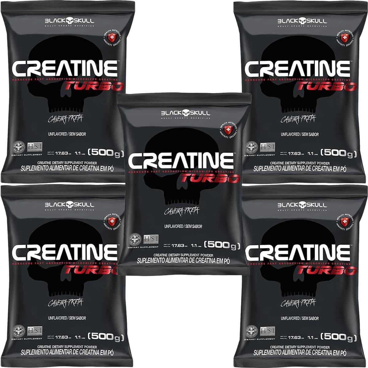 Kit 5X Creatine Turbo - 500g Refil Sem Sabor - BlackSkull