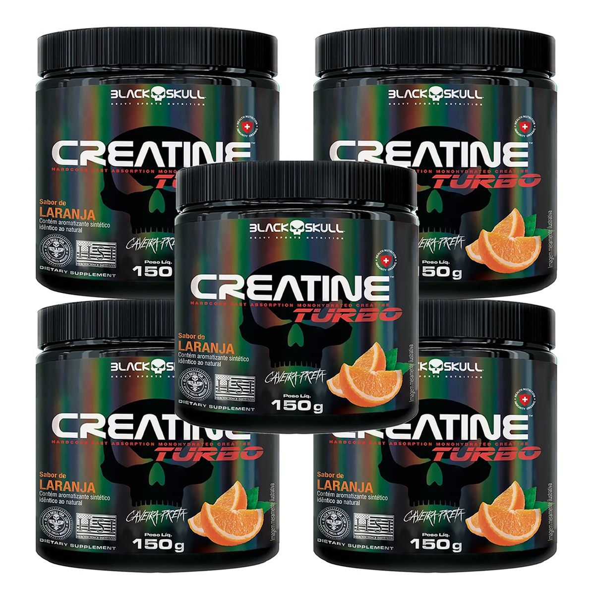 Kit 5X Creatine Turbo Monohidratada - 150g Laranja - Black Skull